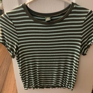 Green and gray striped crop top